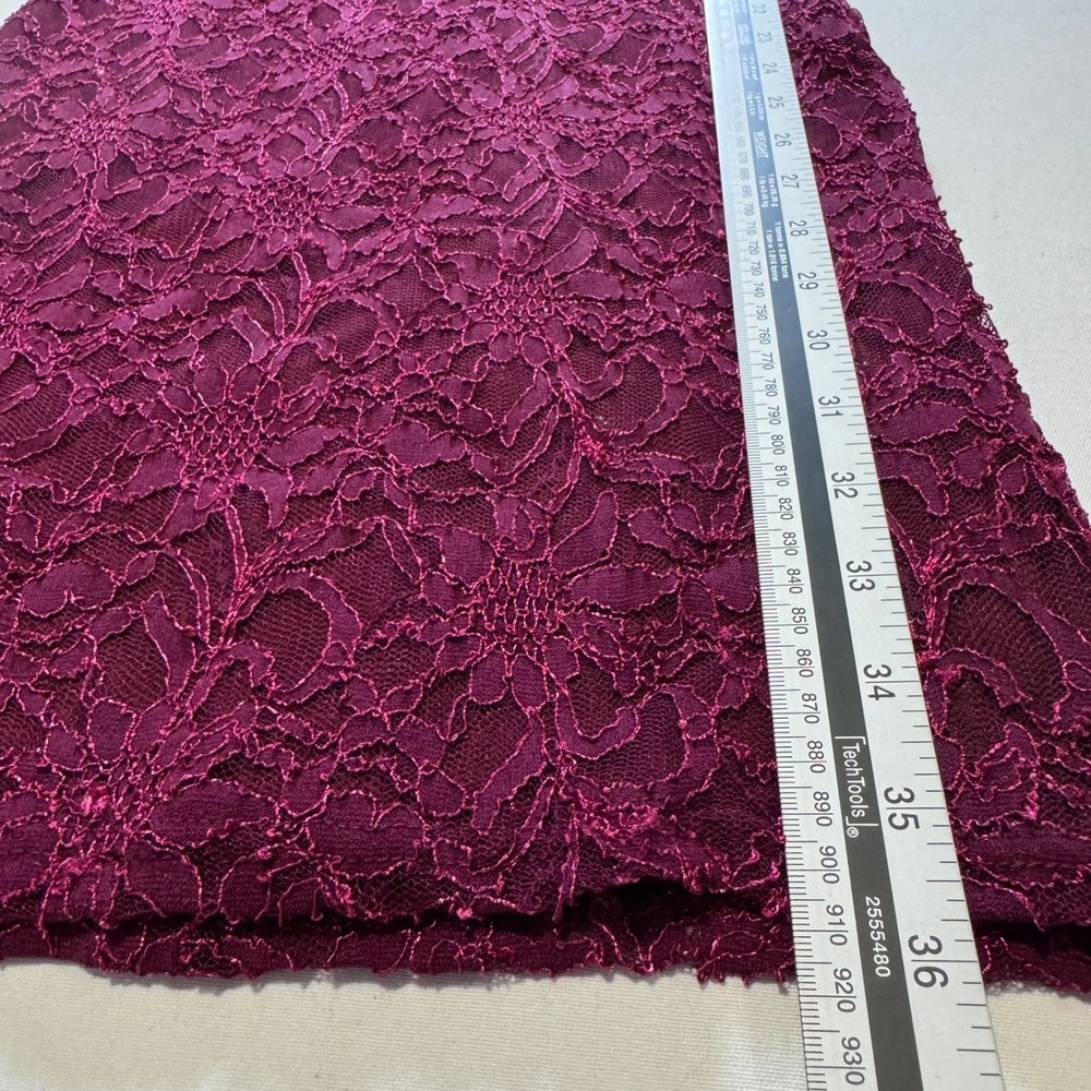 Burgundy Floral Lace Long Sleeve Bodycon Sheath Dress XS Cocktail Wedding Guest - Picture 8 of 9